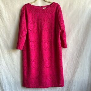Chico’s Europe pink lace overlay lined shift dress, size 3 (XL)